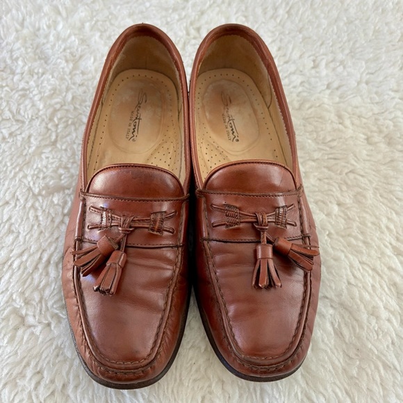 Santoni Chestnut Leather Tassel Loafers size 9 D